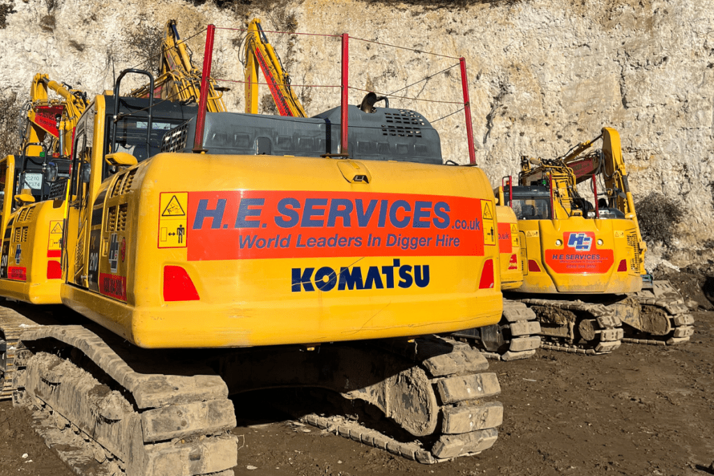 Hire a Komatsu digger from H. E. Services