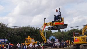 Hugh driving on tight rope - H. E. Services (Plant Hire) open day